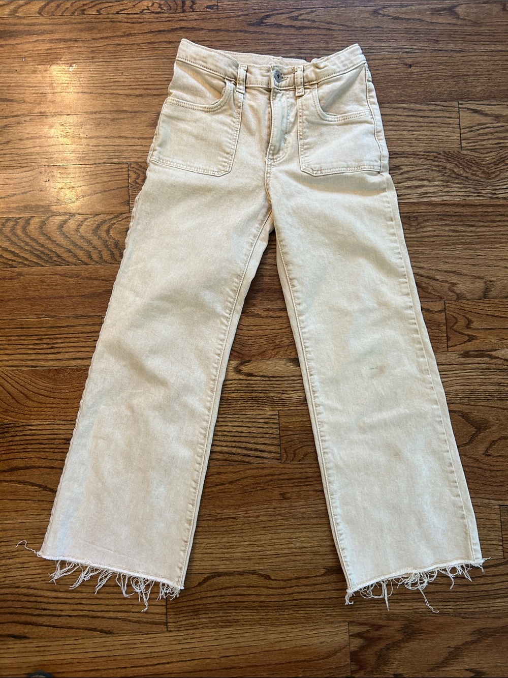 art class Girls Cream Wide-Leg Jeans with Raw Hem